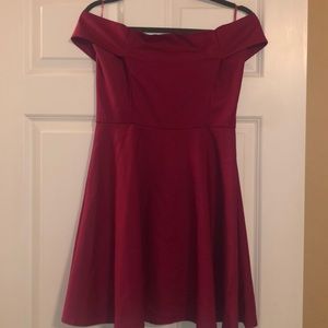 Magenta off the shoulder mini dress